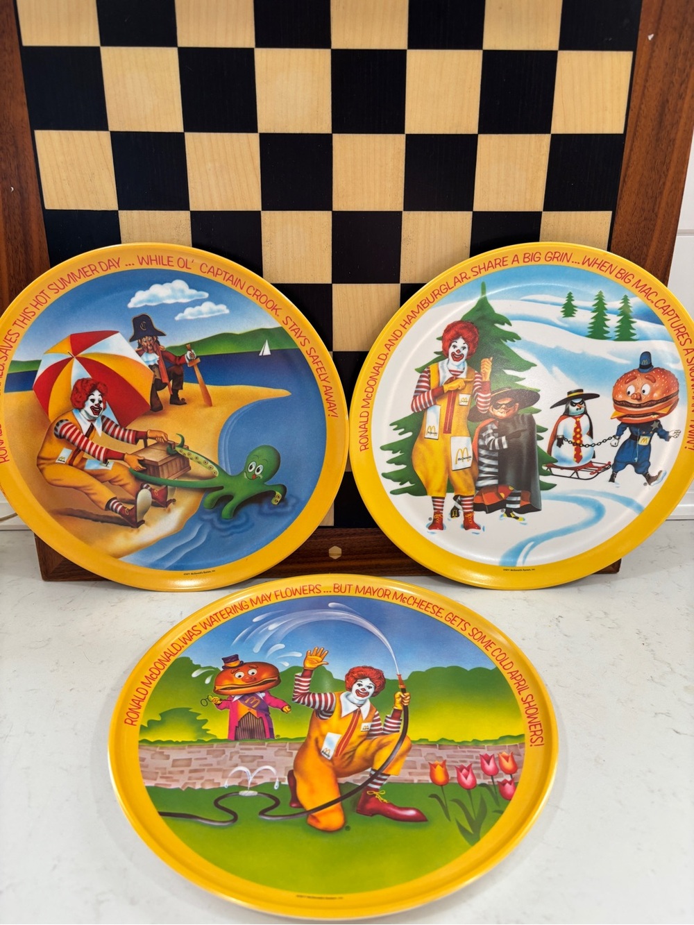 McDonald's 1977 Yellow-Rim Ronald McDonald Collector Plate Trio